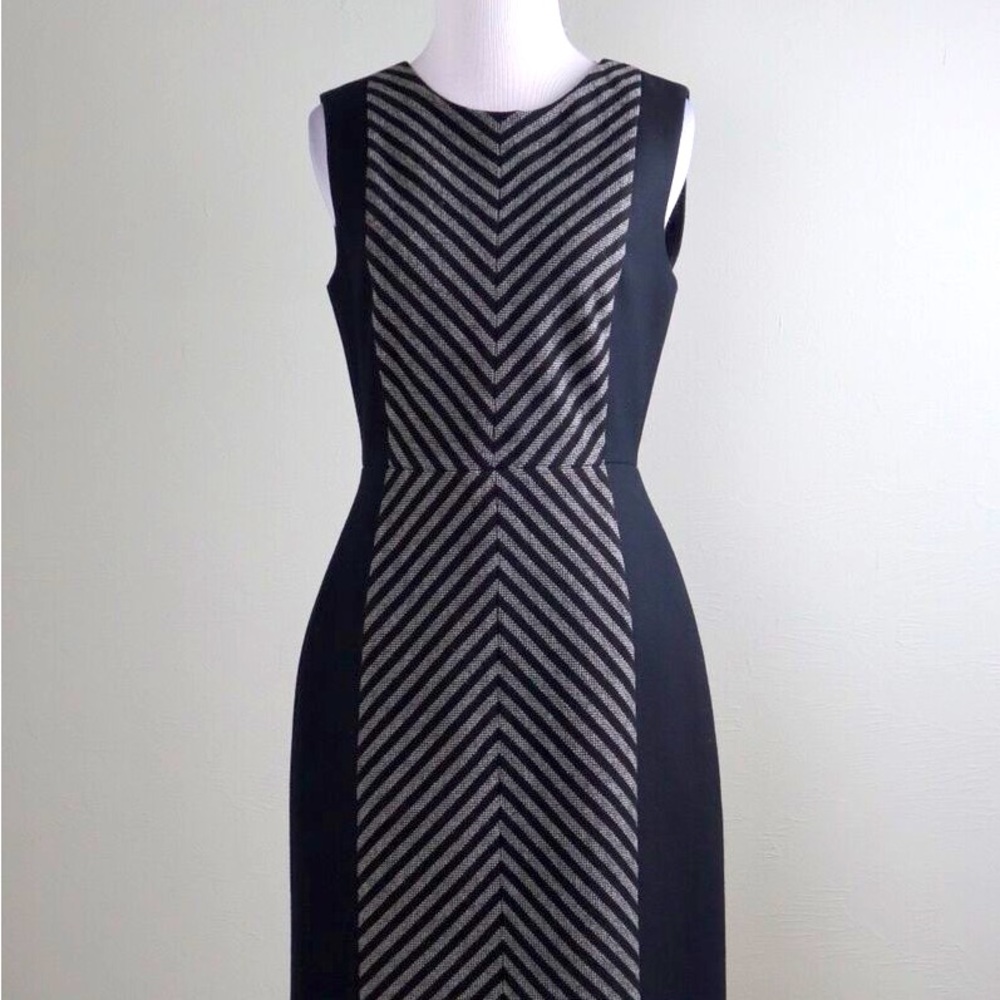 J Crew Black Gray Chevron Striped Tweed Sheath Dress Size 4